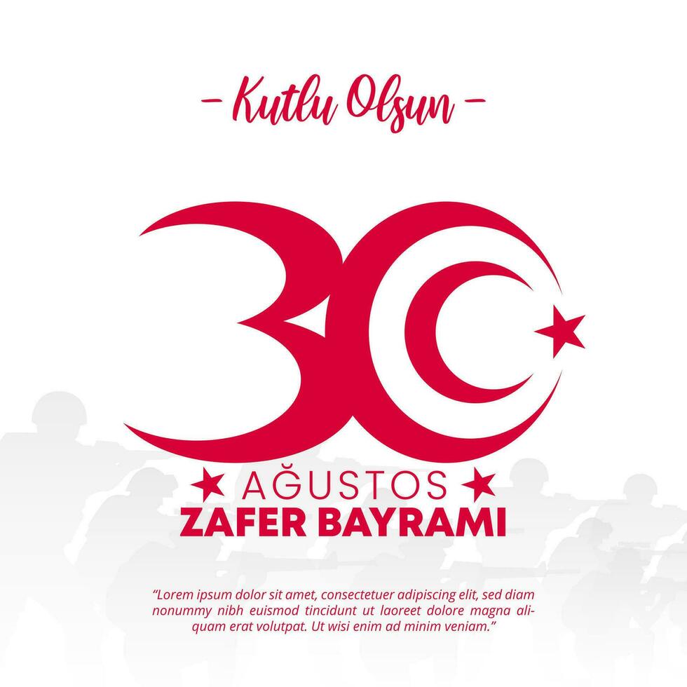 30 agustos zafer bayrami eller Kalkon seger dag bakgrund med en typografi och silhuett soldater vektor