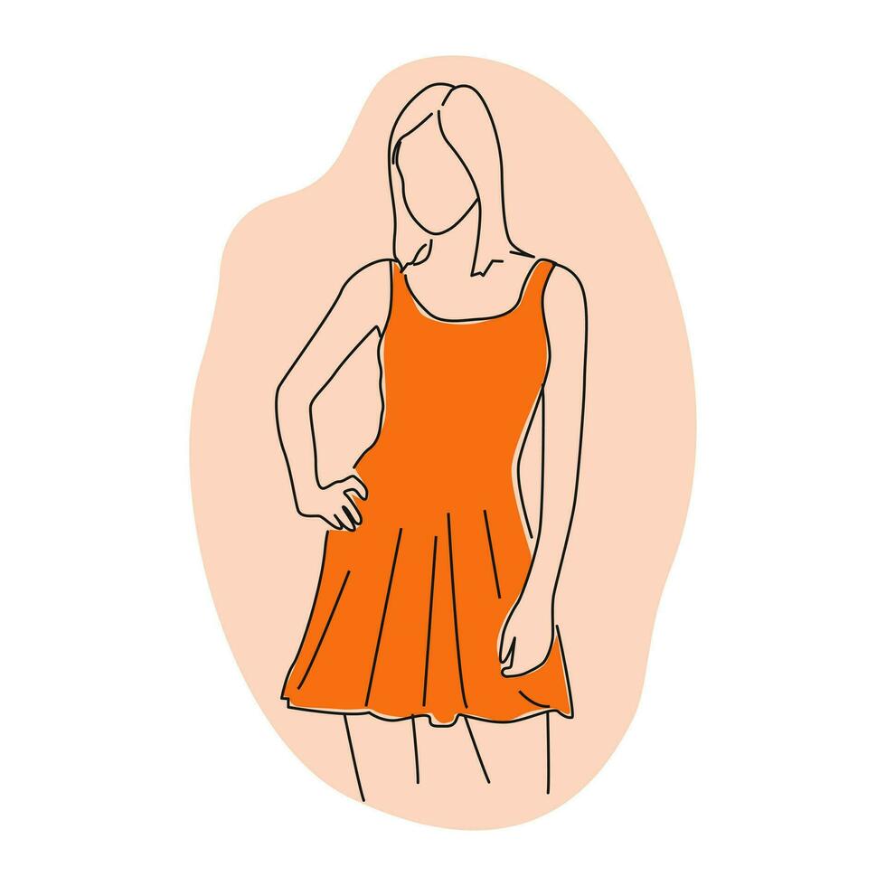 Mädchen Kleid Mode Outfit Gliederung Stil Zeichen Symbol Illustration Design Vektor