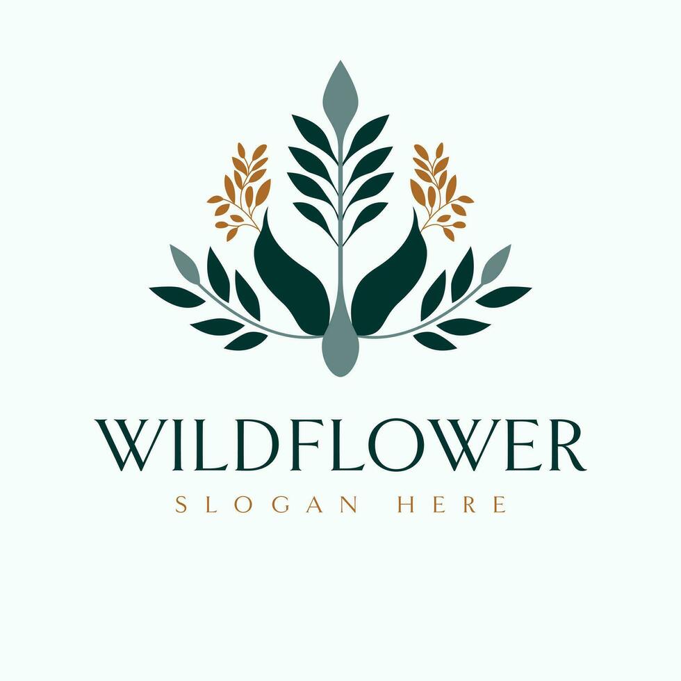 Wildblume Vektor Logo Design. Blumen- Logo Emblem.