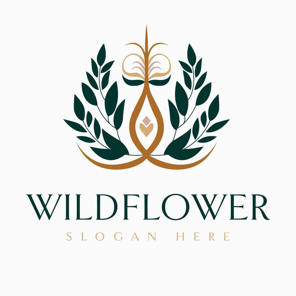 Wildblume Vektor Logo Design. Blumen- Logo Emblem.