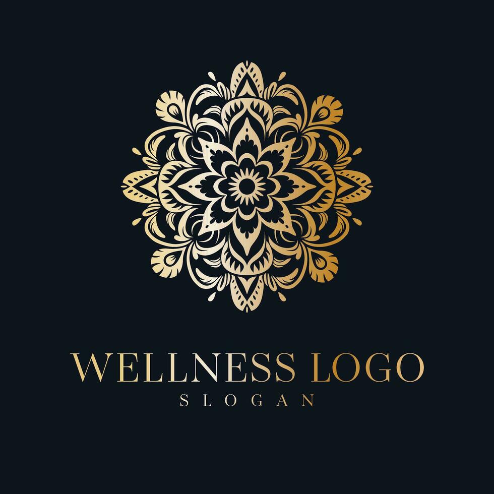 Wellness Vektor Logo Design. Mandala Blumen- Vektor Emblem.