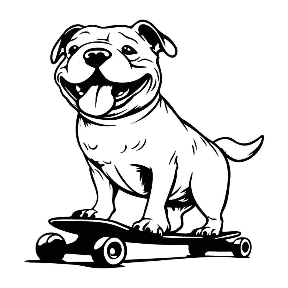 rolig och söt bulldogg på en skateboard, skateboard hund vektor