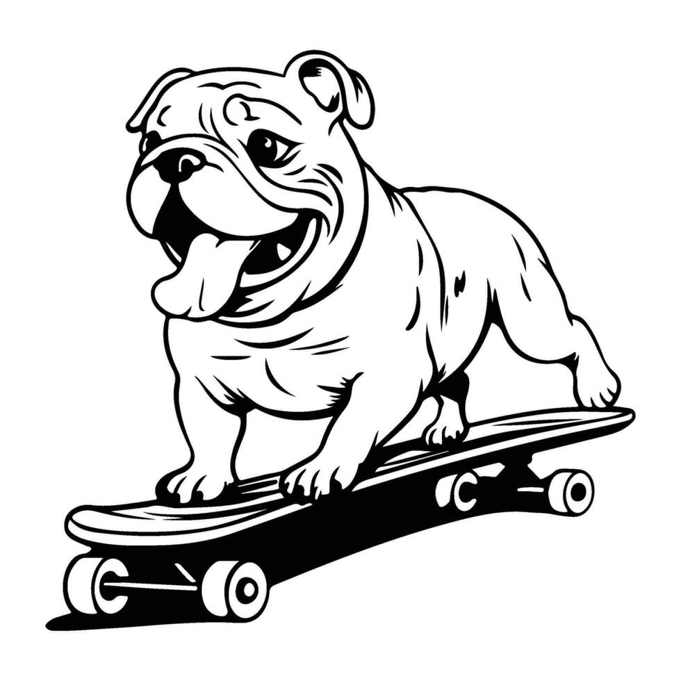 komisch und süß Bulldogge auf ein Skateboard, Skateboarding Hund vektor