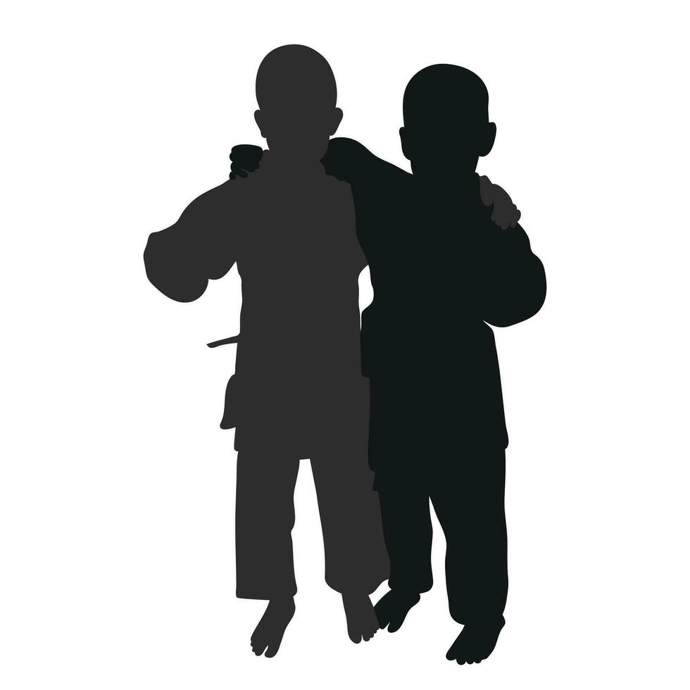 Silhouette Bild von Kinder von Judoisten, Judoka. Judo, kriegerisch Kunst, Sportlichkeit, Ringen, Duell, ringen, bekämpfen, Kampf, Kampf vektor