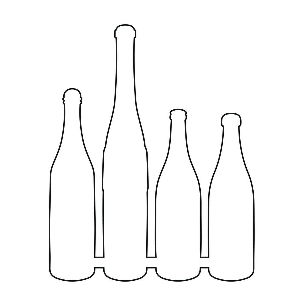 skizzenhaft Bild gestalten von ein Glas Flasche Silhouette. Alkohol, Wein, Whiskey, Wodka, Brandy, Cognac, Bier, Kwas, Sekt, Likör vektor