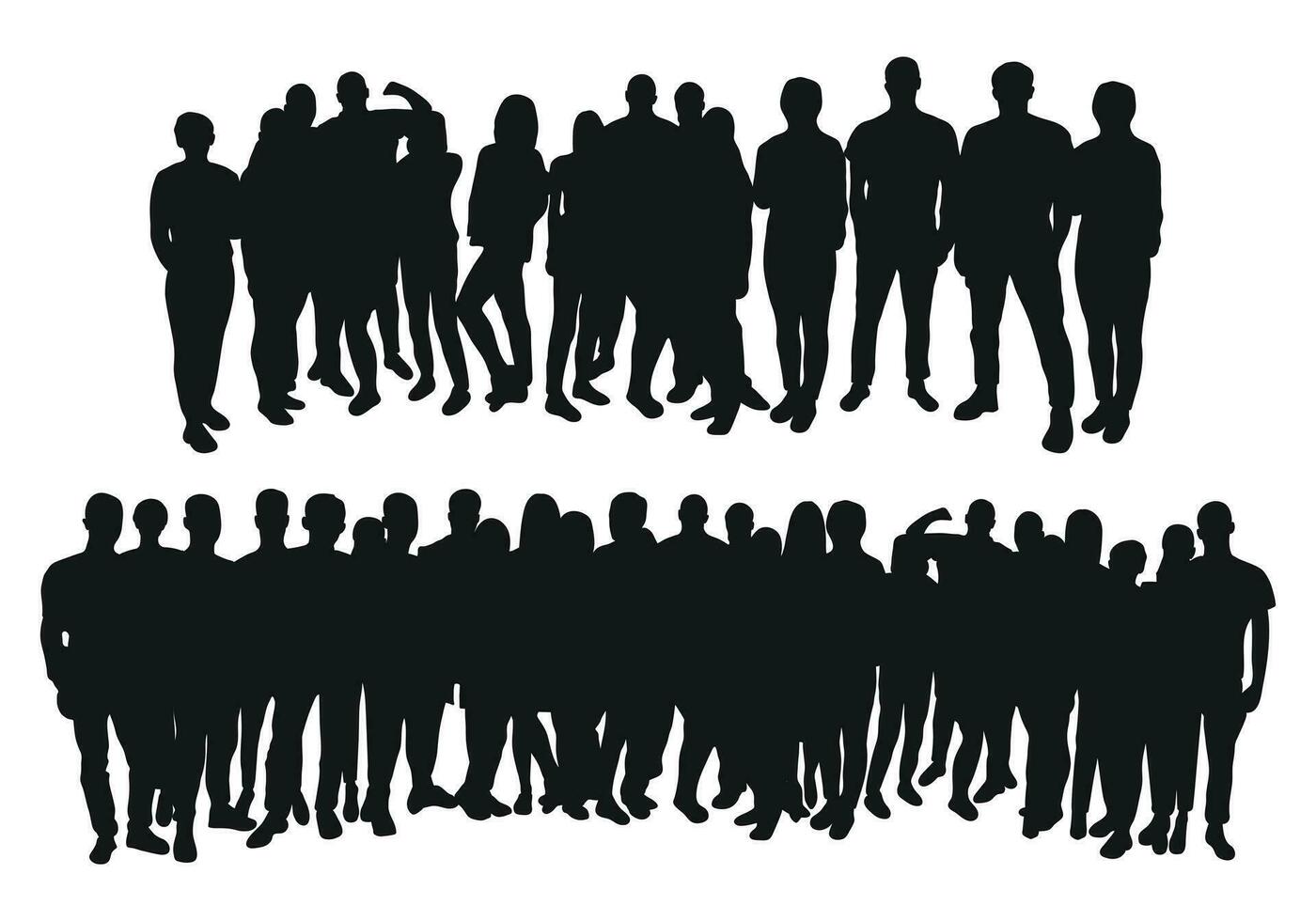 Bild von Menge Silhouette, Gruppe von Personen. Arbeitskräfte, Publikum, überlaufen, Unternehmen, Arbeiten, Zusammenarbeit vektor