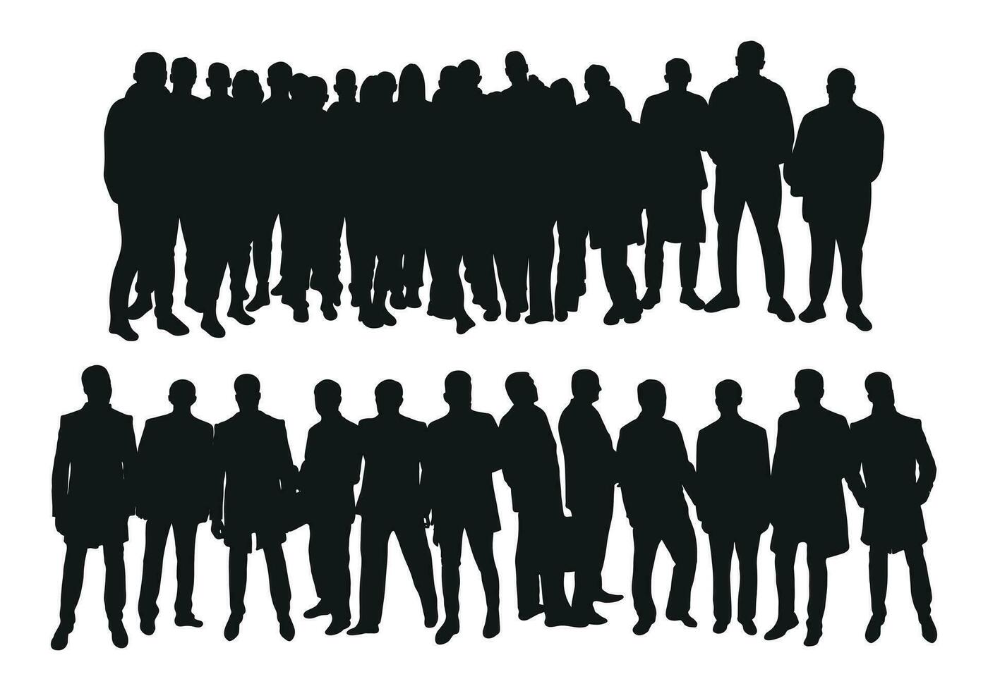 Bild von Menge Silhouette, Gruppe von Personen. Arbeitskräfte, Publikum, überlaufen, Unternehmen, Arbeiten, Zusammenarbeit vektor