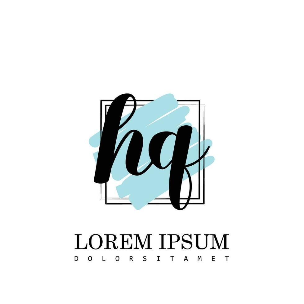 hq första brev handstil logotyp med fyrkant borsta mall vektor
