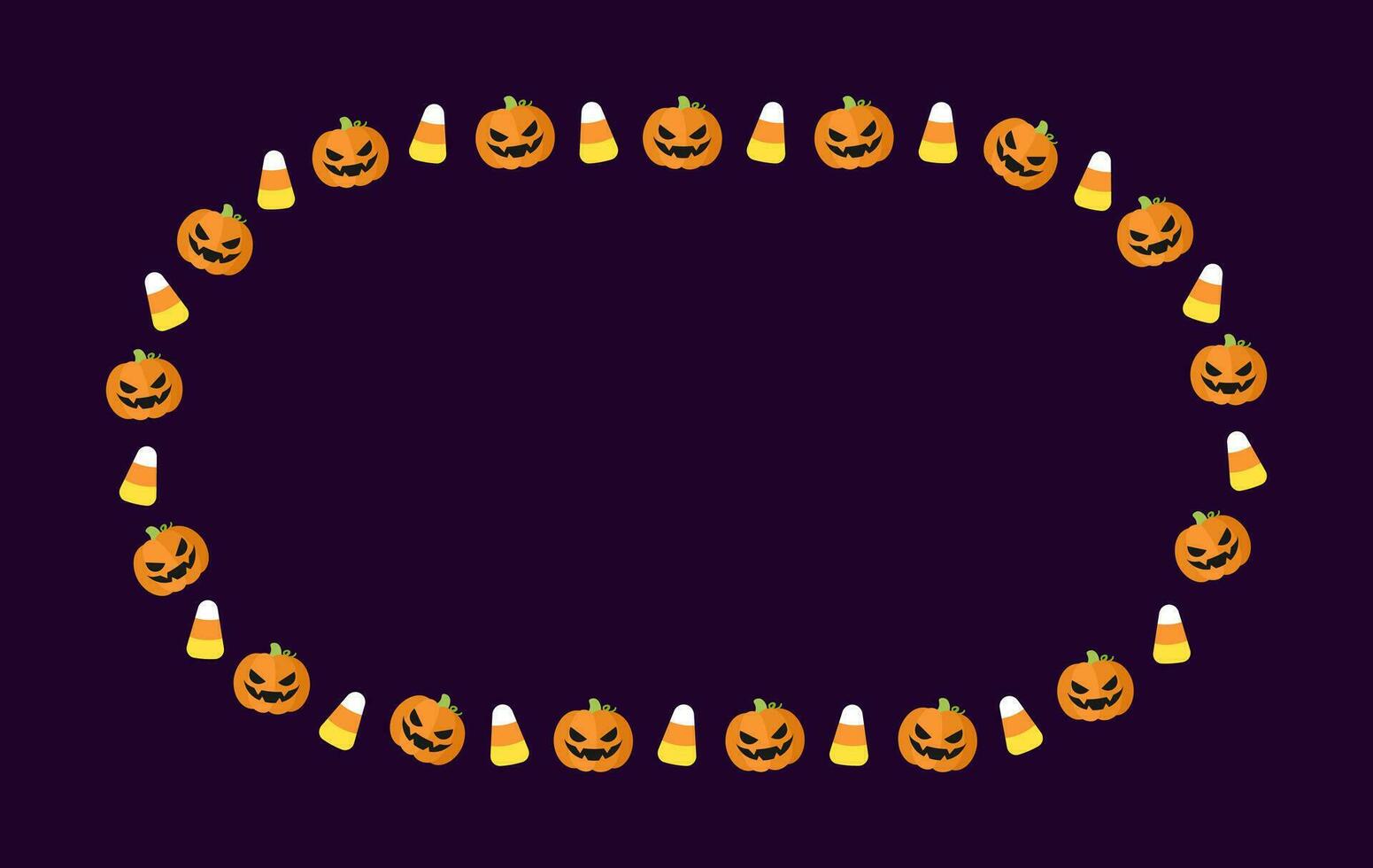 söt halloween ram mall. oval halloween gräns design med domkraft o lykta, pumpor, godis majs. social media baner vektor illustration
