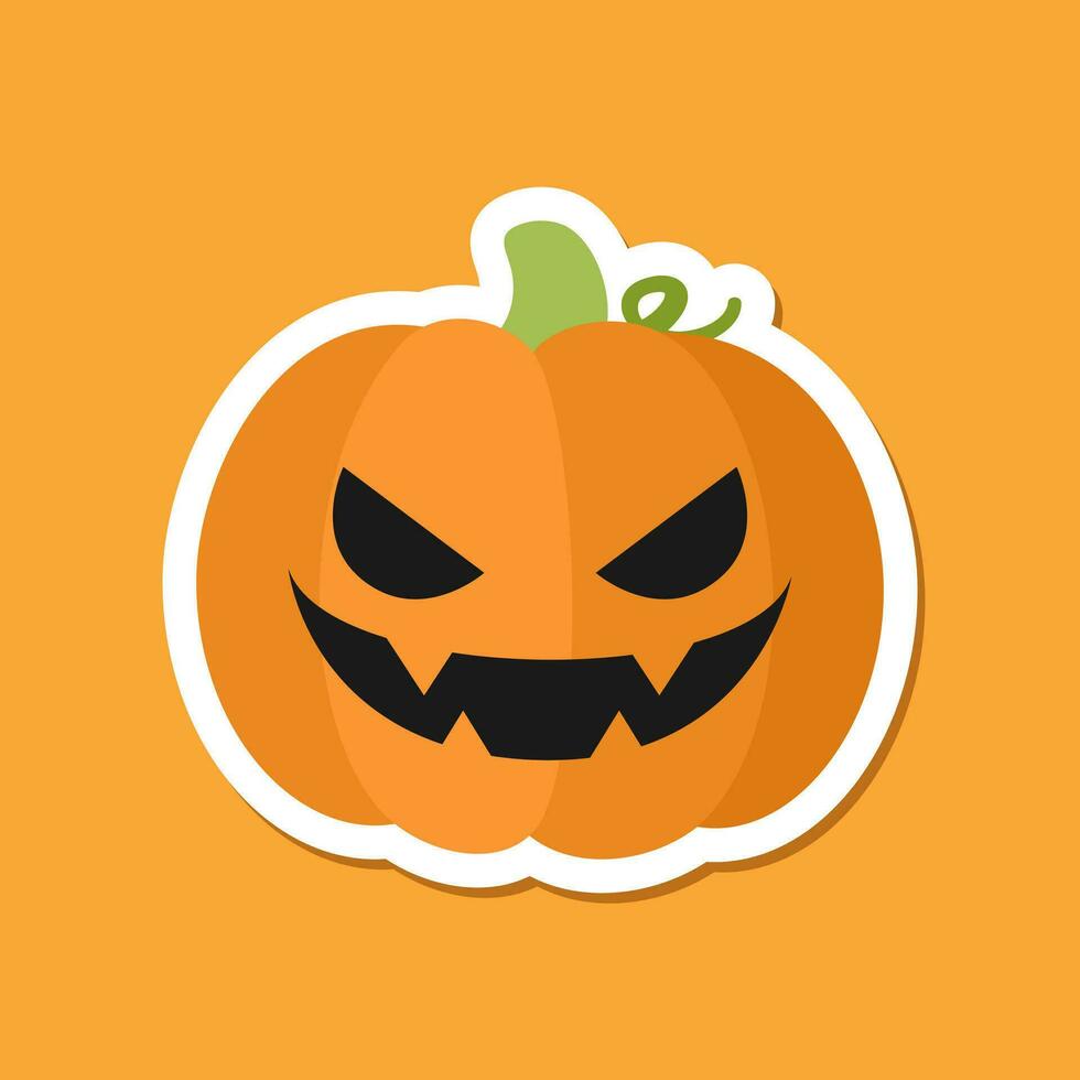 skrämmande läskigt ondska pumpa domkraft o lykta klistermärke design. traditionell dekoration symbol av halloween lura eller behandla Semester firande. vektor illustration.