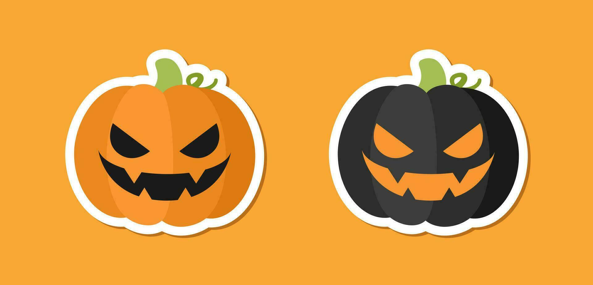 skrämmande läskigt ondska pumpa domkraft o lykta klistermärke design uppsättning. traditionell dekoration symbol av halloween lura eller behandla Semester firande. vektor illustration.