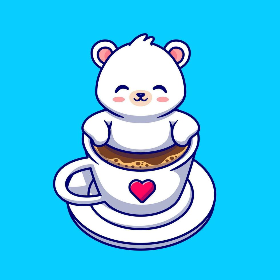 söt bebis polär Björn i kaffe kopp tecknad serie vektor ikon illustration. djur- dryck ikon begrepp isolerat premie vektor. platt tecknad serie stil
