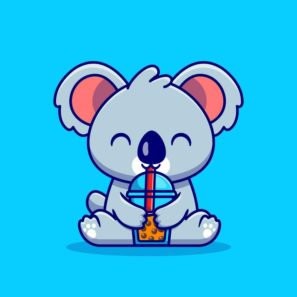süß Koala trinken Boba Milch Tee Karikatur Vektor Symbol Illustration. Tier trinken Symbol Konzept isoliert Prämie Vektor. eben Karikatur Stil