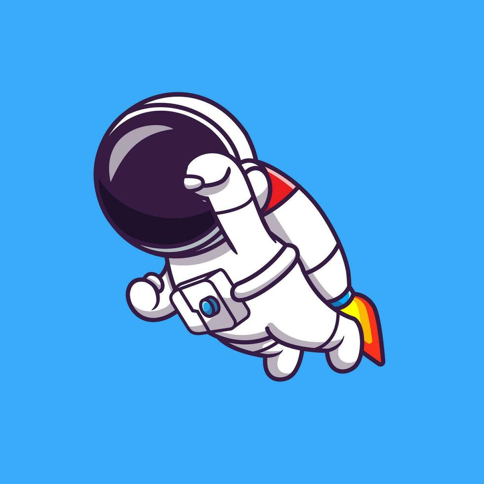 Astronaut fliegend mit Rakete Karikatur Vektor Symbol Illustration. Raum Technologie Symbol Konzept isoliert Prämie Vektor. eben Karikatur Stil