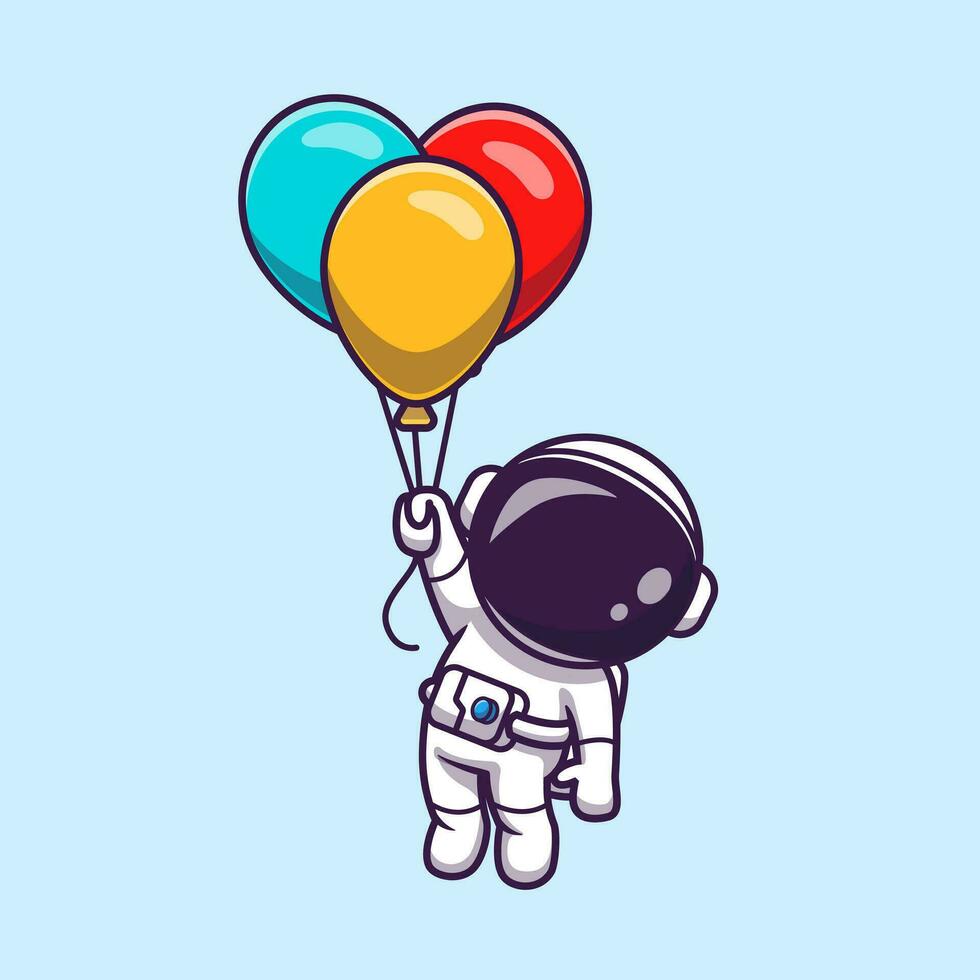 süß Astronaut schwebend mit bunt Ballon Karikatur Vektor Symbol Illustration. Technologie Wissenschaft Symbol Konzept isoliert Prämie Vektor. eben Karikatur Stil