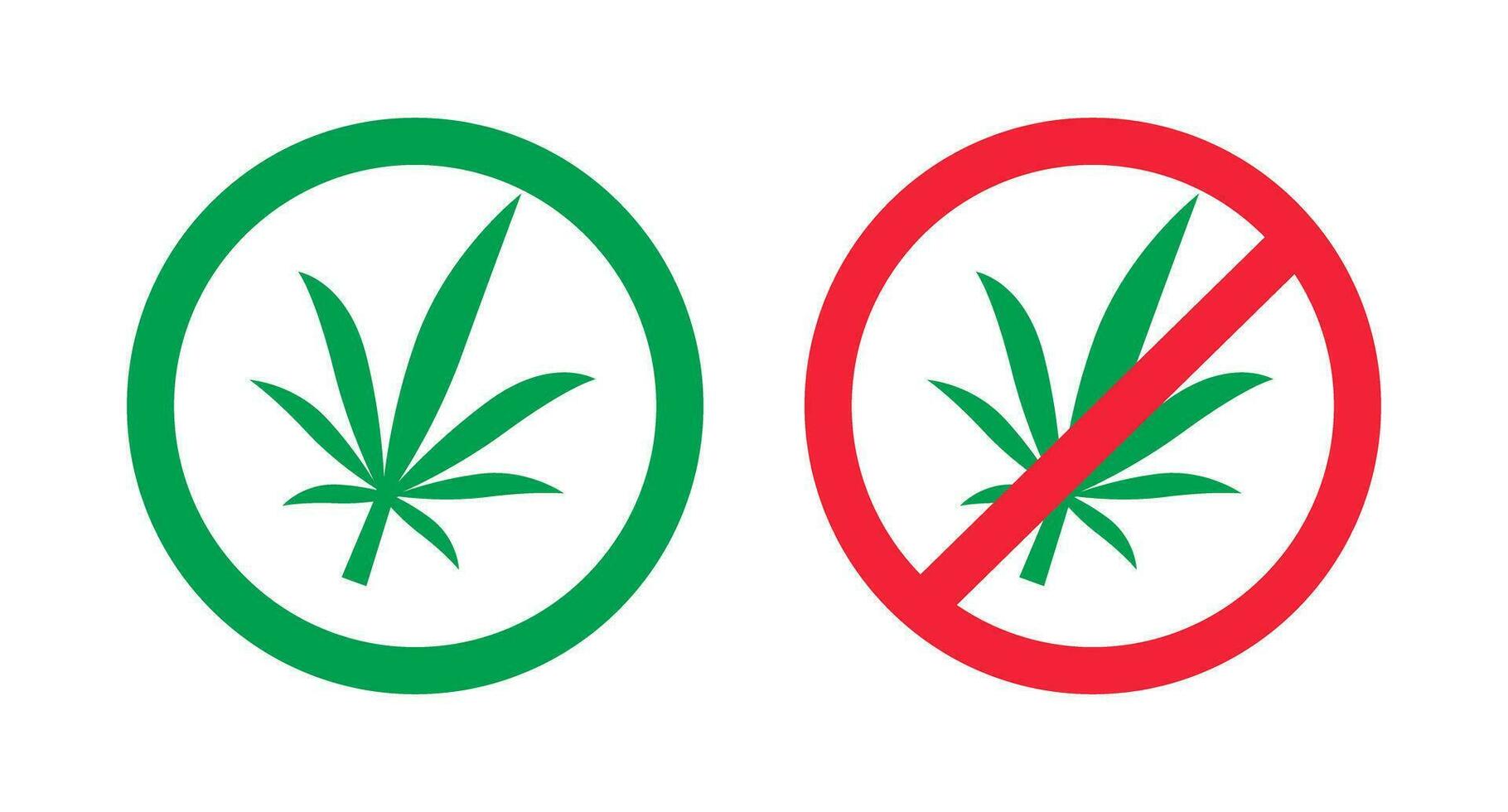 cannabis använda sig av tillåten och cannabis använda sig av förbjuden ikon uppsättning. cannabis Rättslig och cannabis olaglig. marijuana. vektor. vektor