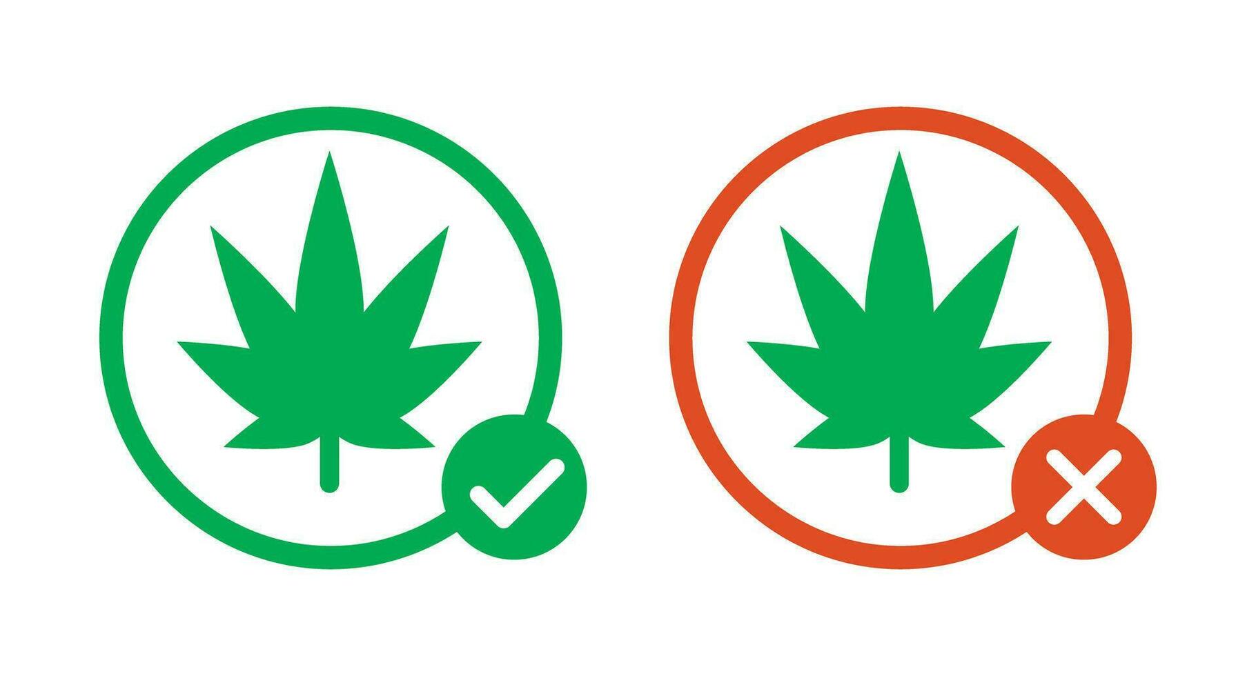 marijuana använda sig av tillåten och marijuana använda sig av förbjuden ikon uppsättning. marijuana och kolla upp märke, marijuana och korsa märke. cannabis Rättslig och olaglig. cannabis blad ikon. vektor. vektor