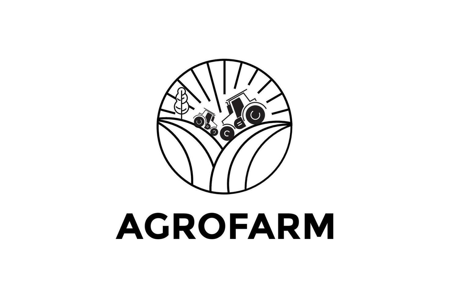 Agro Bauernhof Logo Design mit das Konzept von Farmer Traktor und Linie Kunst Stil vektor