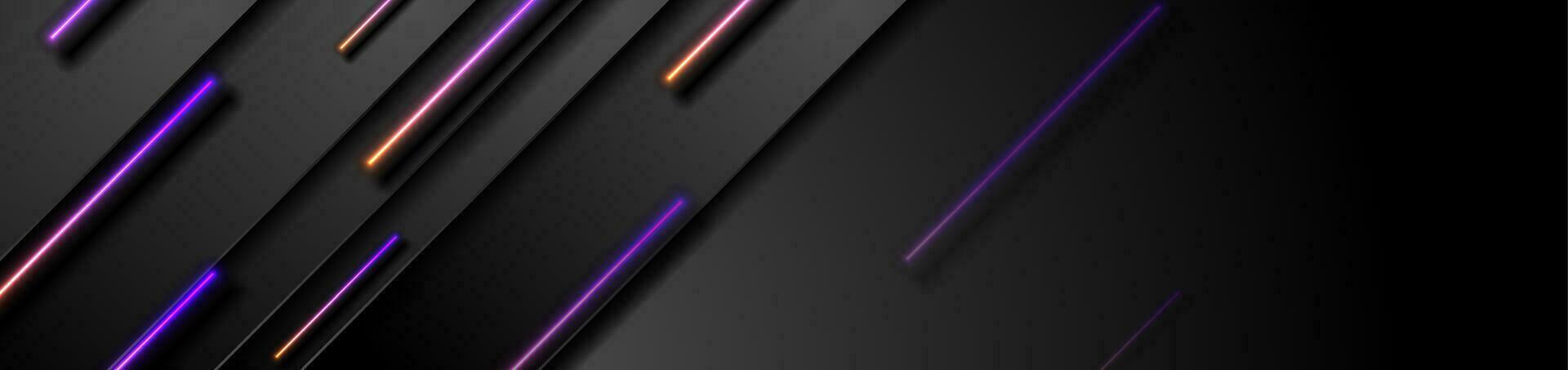 schwarz Technik abstrakt Banner mit violett Orange Neon- Laser- Linien vektor