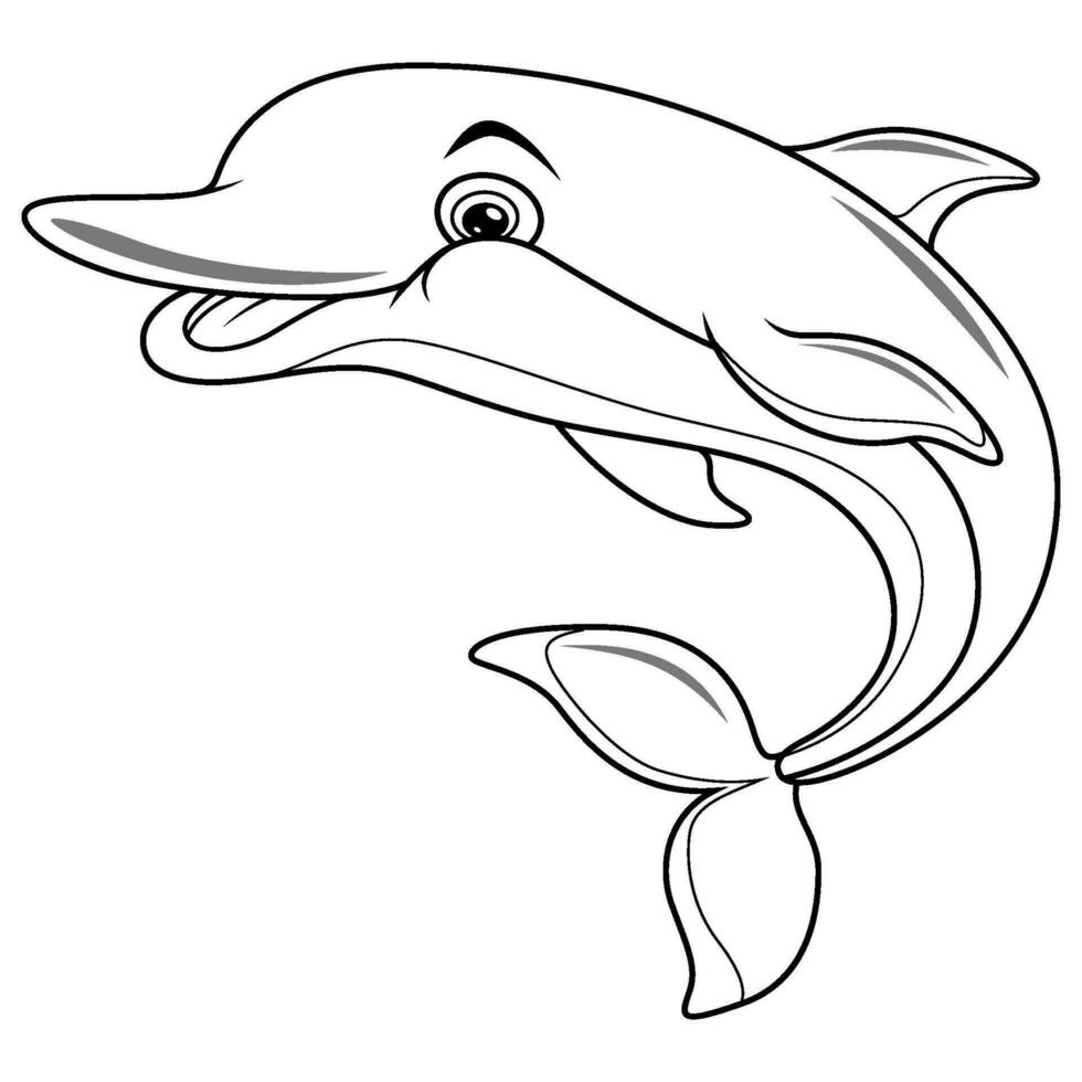 Karikatur glücklich Blau Delfin Springen Linie Kunst vektor