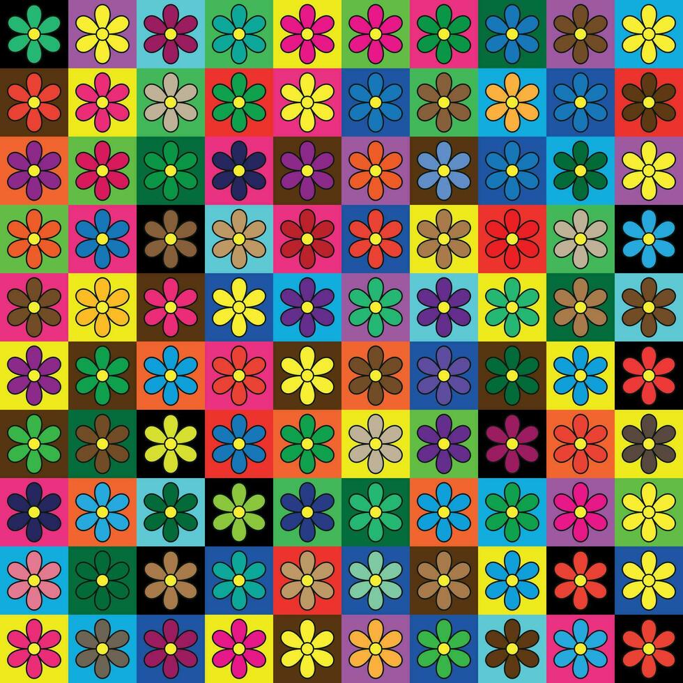 Jahrgang Design von farbig Blumen auf mehrfarbig Quadrate vektor