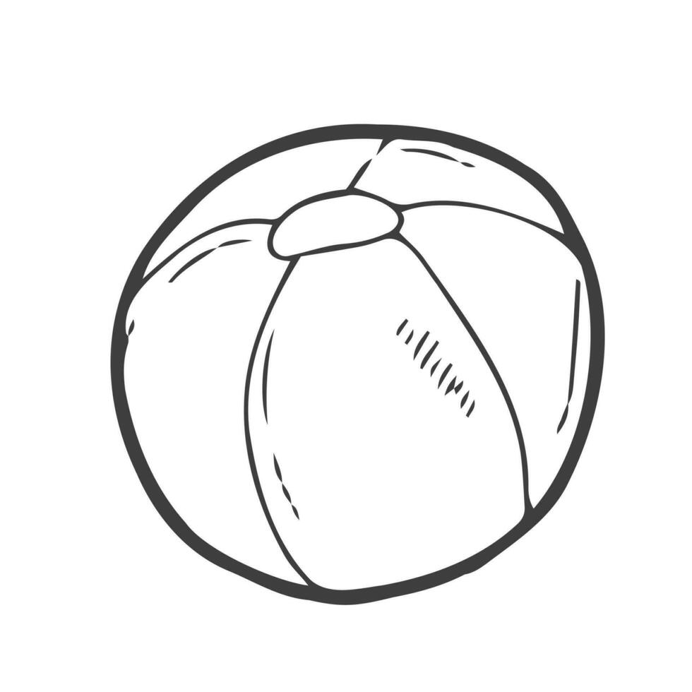 ein Spielzeug Strand Ball Hand gezeichnet Gliederung Gekritzel Symbol. aufblasbar Ball zum aktiv draussen abspielen Vektor skizzieren Illustration zum drucken, Netz, Handy, Mobiltelefon und Infografiken isoliert auf Weiß Hintergrund.