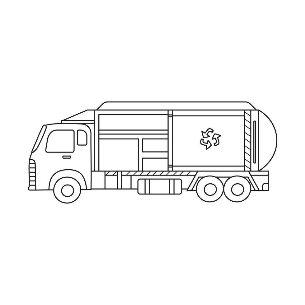 hand dragen barn teckning tecknad serie vektor illustration sopor lastbil isolerat på vit bakgrund
