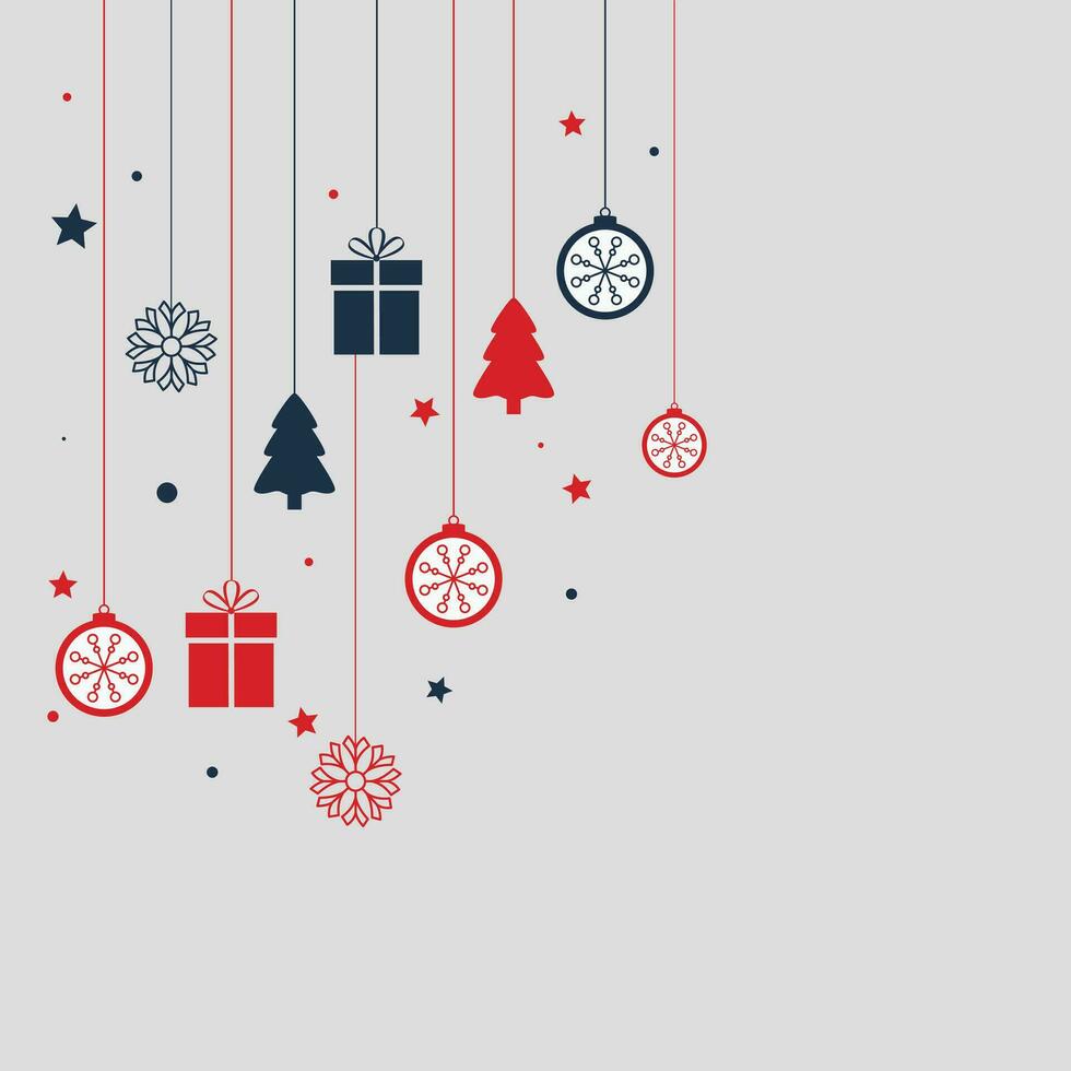 kontinuerlig linje hängande julgran, presentask, stjärna, kärlek, julhatt och strumpa. god jul och gott nytt år tema isolerad på vit bakgrund. handritad linje konst minimalism design vektor