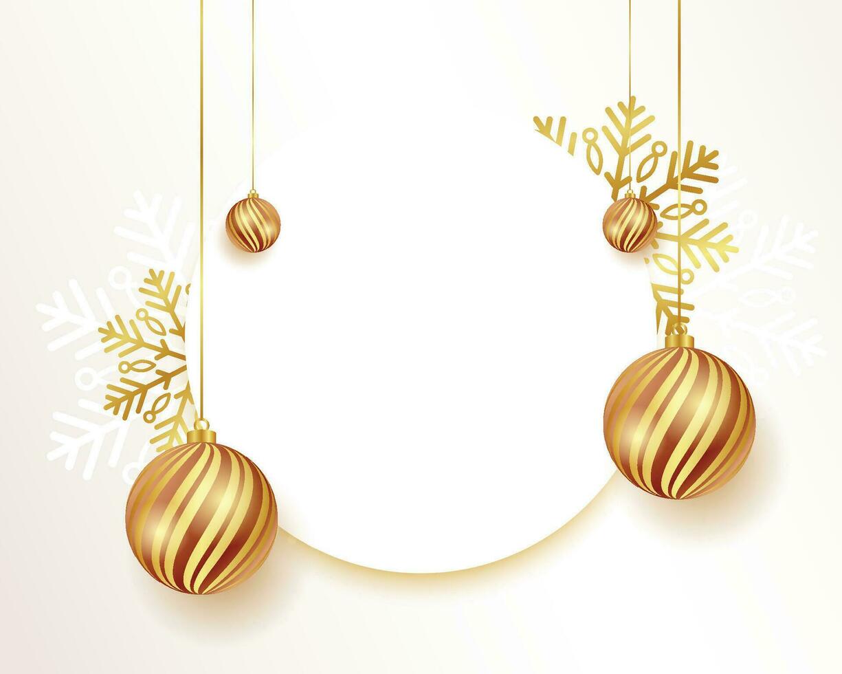 Weihnachten Hintergrund mit realistisch dekorativ Urlaub Design Objekte. 3d Keramik Porzellan Glas Reh, Gold Metall Schneeflocke, runden Gold Etikett, funkeln Konfetti. Weihnachten Banner und Poster. glücklich Neu Jahr vektor