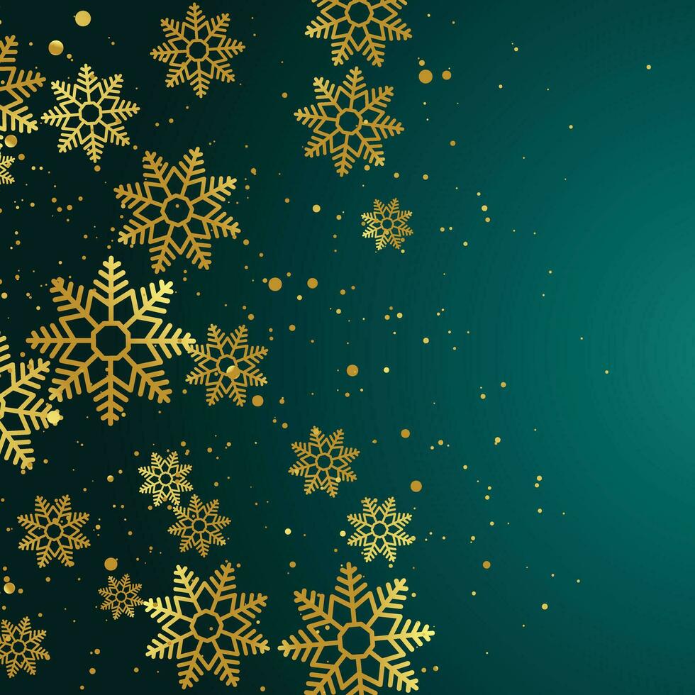 fröhlich Weihnachten und glücklich Neu Jahr Text mit Weiß und Gold Schneeflocke auf Grün Hintergrund vektor