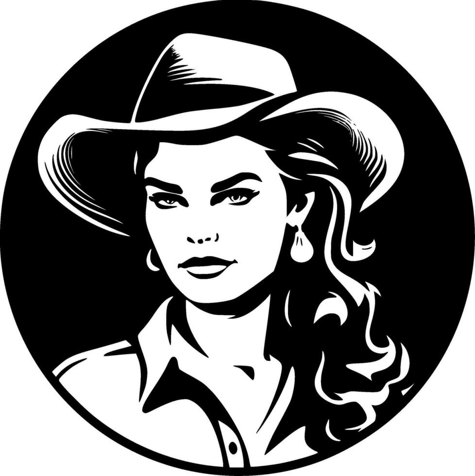 Cowgirl - - schwarz und Weiß isoliert Symbol - - Vektor Illustration