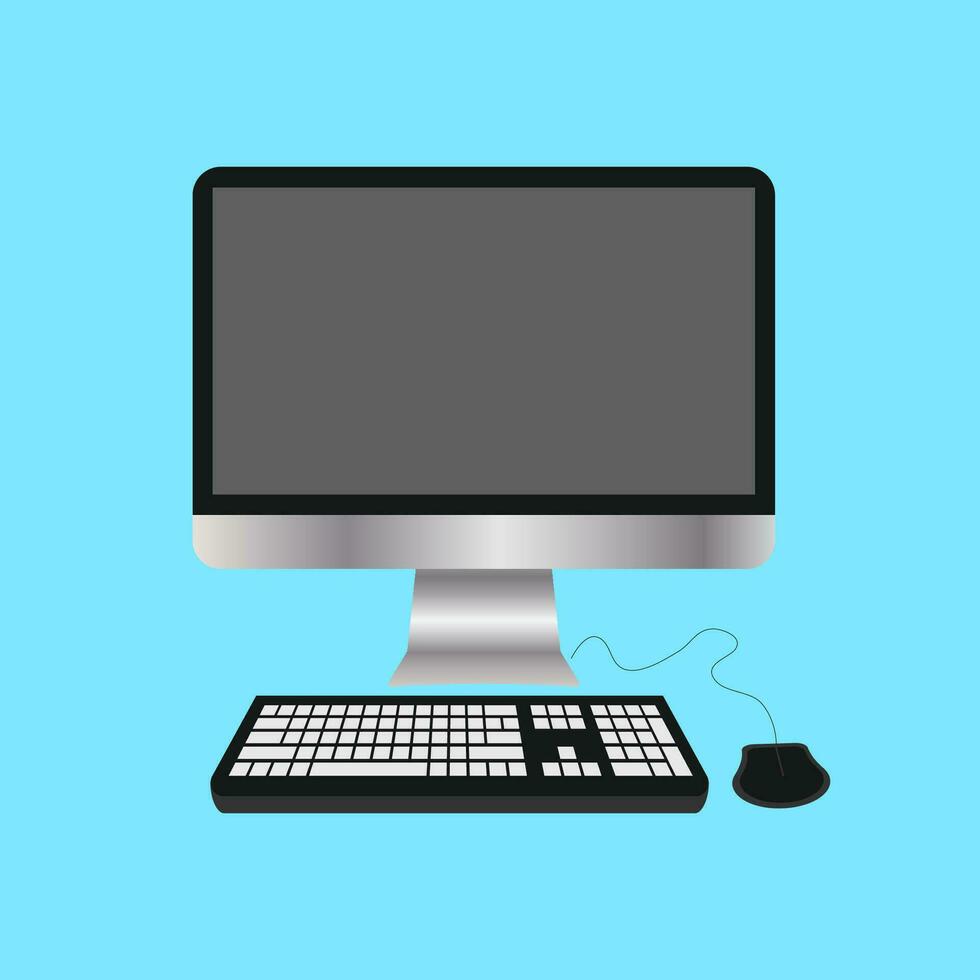 Computer, Klaviatur, Maus mit Blau Hintergrund. Modelle. Vektor Illustration Elemente