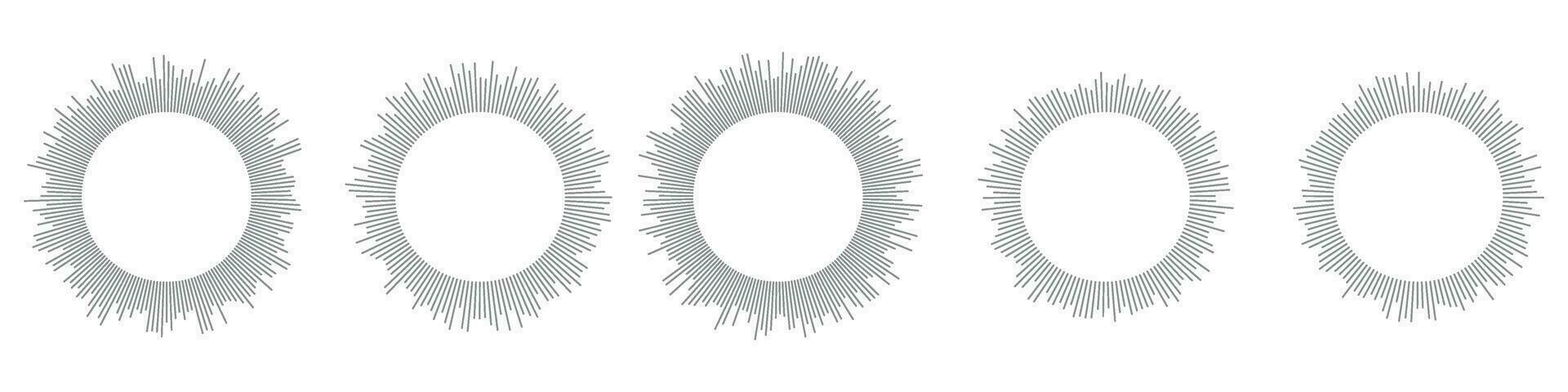 runden Musik- Welle Grafik. Spiral- Linie Muster abbilden Klang und Radio kreisförmig Symbole. rhythmisch Mischung von Wellen. eben Abbildungen isoliert auf Weiß Hintergrund. vektor