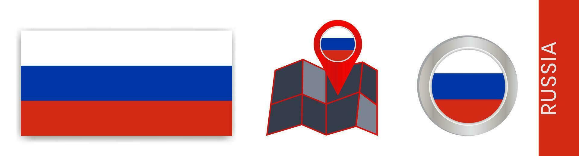 Sammlung von Russisch National Flaggen isoliert im offiziell Farben und Russisch Karte Symbole mit Land Flaggen. vektor