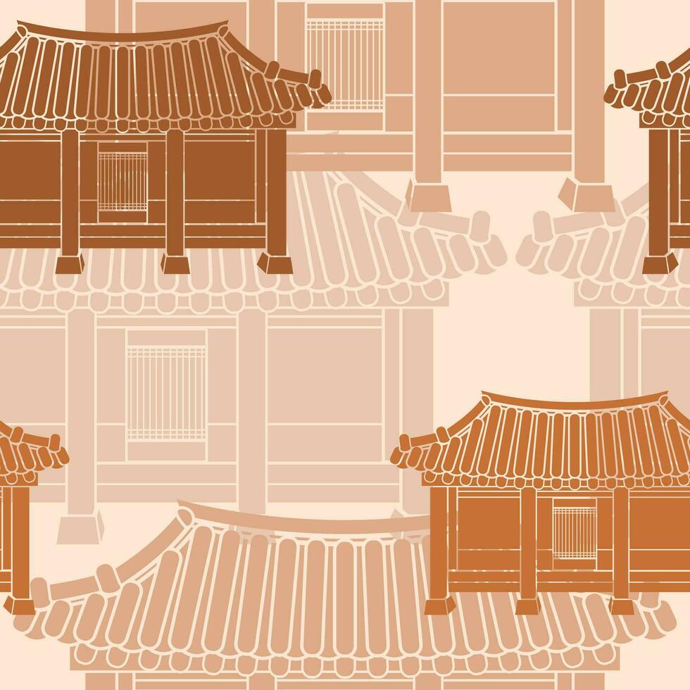 redigerbar främre se traditionell hanok koreanska hus byggnad vektor illustration som sömlös mönster för skapande bakgrund och dekorativ element av orientalisk historia och kultur relaterad design