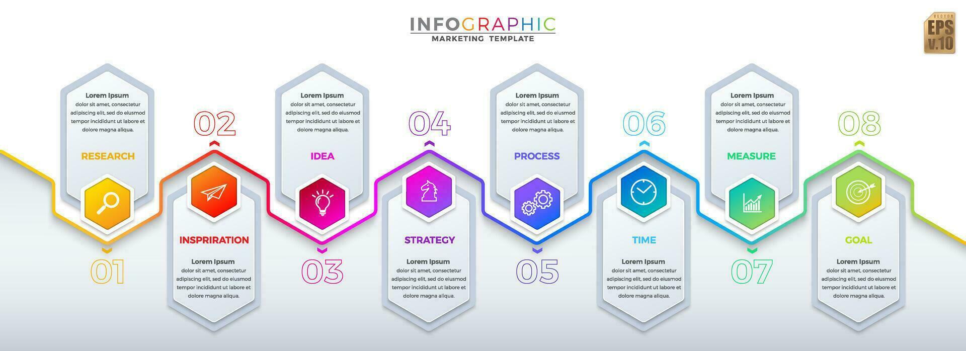 infographic företag design sexhörning ikoner 8 alternativ isolerat färgrik vertikal baner mall vektor. du kan Begagnade för marknadsföring bearbeta, arbetsflöde presentationer layout, strömma Diagram, utveckling planen. vektor