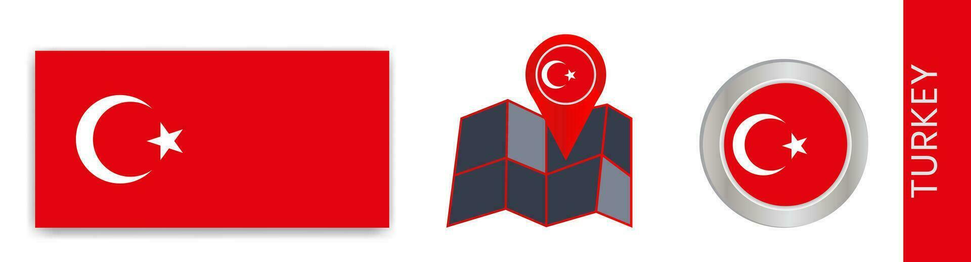 samling av turkiska nationell flaggor isolerat i officiell färger och Karta ikoner av Kalkon med Land flaggor. vektor