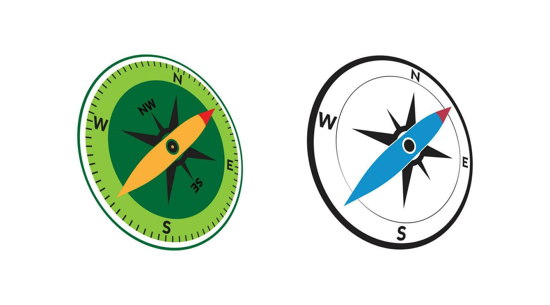 Kompass Logo Design. Zeiger Norden, Süd, Ost, Westen, Kompass Symbol. Richtung unterzeichnen. Vektor Element Illustration.