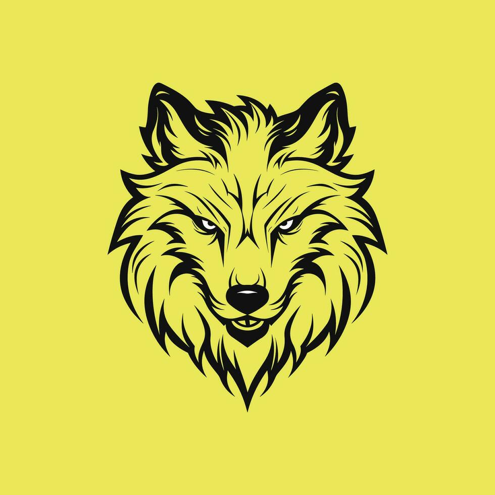 Vektor Kunst von ein schwarz Wolf Kopf mit Stammes- Design auf Gelb Hintergrund