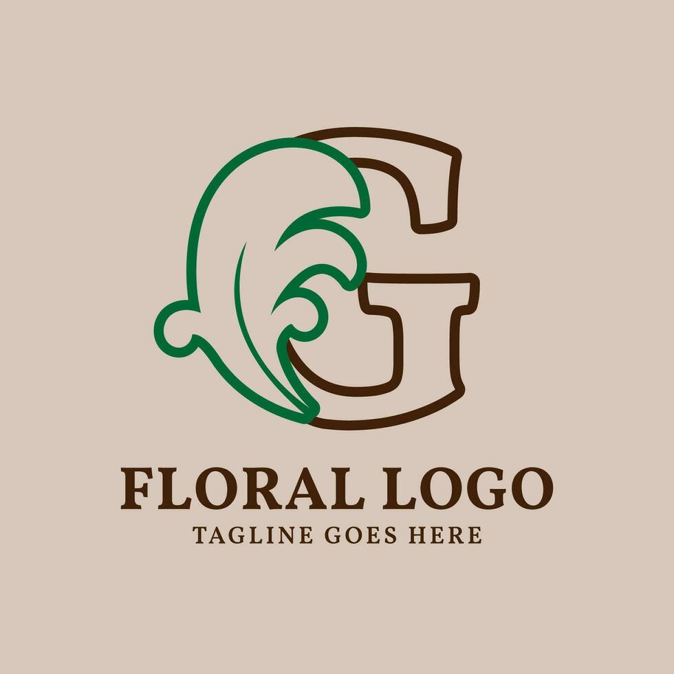 Brief G Blumen- umrissen Jahrgang Blatt Farbe Vektor Logo Design