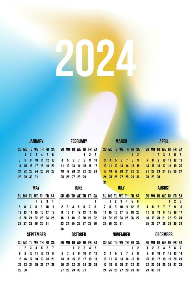 kalender 2024 på abstrakt bakgrund ljus blå och gul lutning Färg på vit vektor