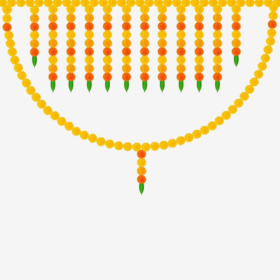 traditionell indisk ringblomma blomma krans med mango löv. dekoration för indisk hindu högtider eller bröllop eller puja festival, indisk festival blomma dekoration vektor