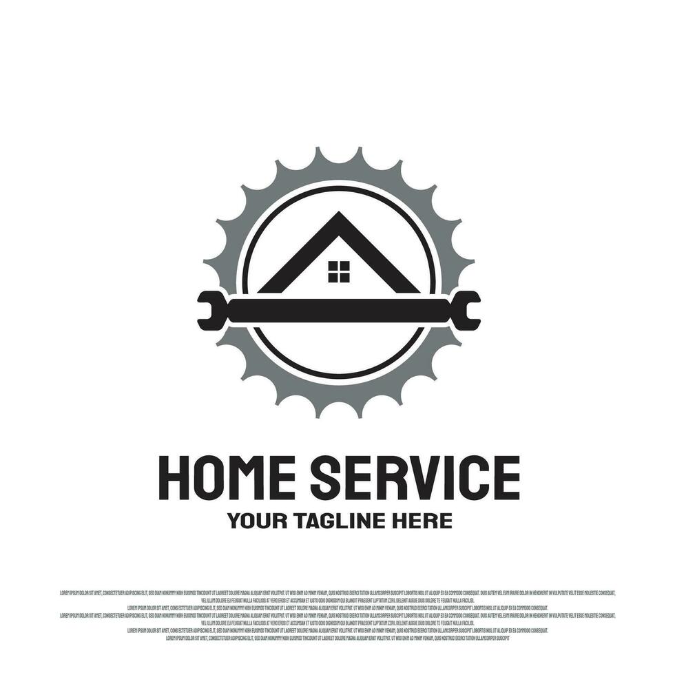 Hem service logotyp design med kugghjul och rycka begrepp. maskin teknik tecken. vektor teknologi ikon