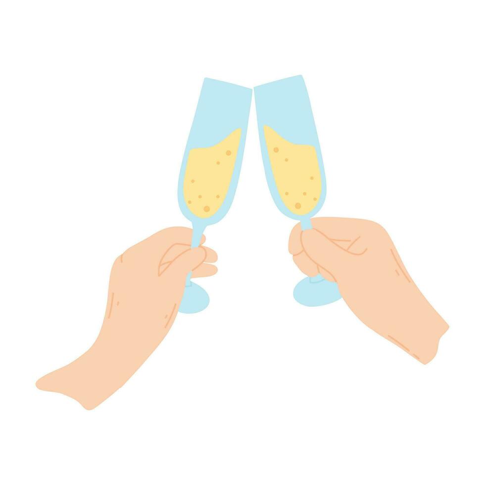 Glas von Champagner im Hand. Vektor Illustration. Champagner im Hand im eben Stil.