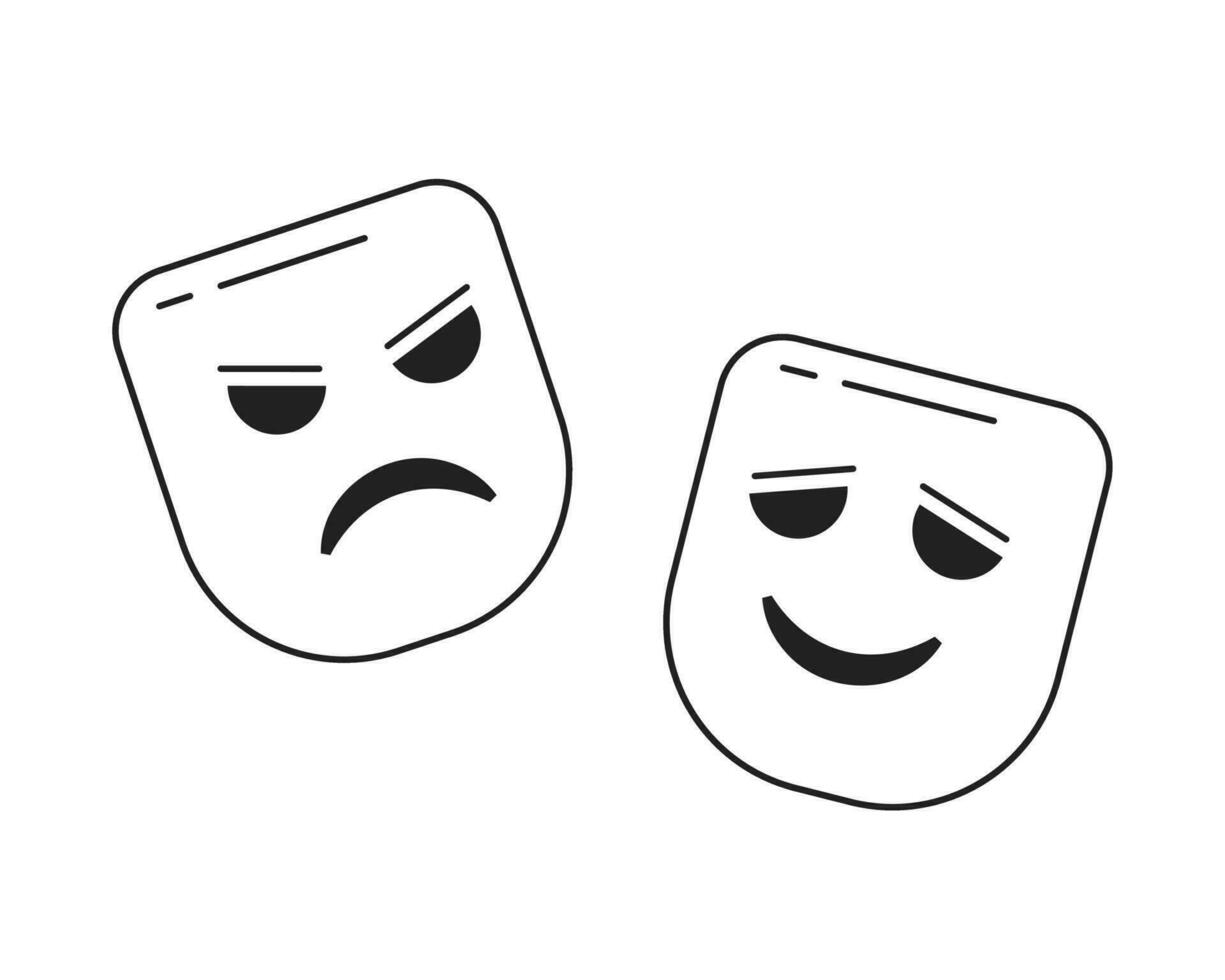 Tragödie und Komödie Theater Maske einfarbig eben Vektor Objekt. Maske zum Startseite Gesicht. editierbar schwarz und Weiß dünn Linie Symbol. einfach Karikatur Clip Kunst Stelle Illustration zum Netz Grafik Design