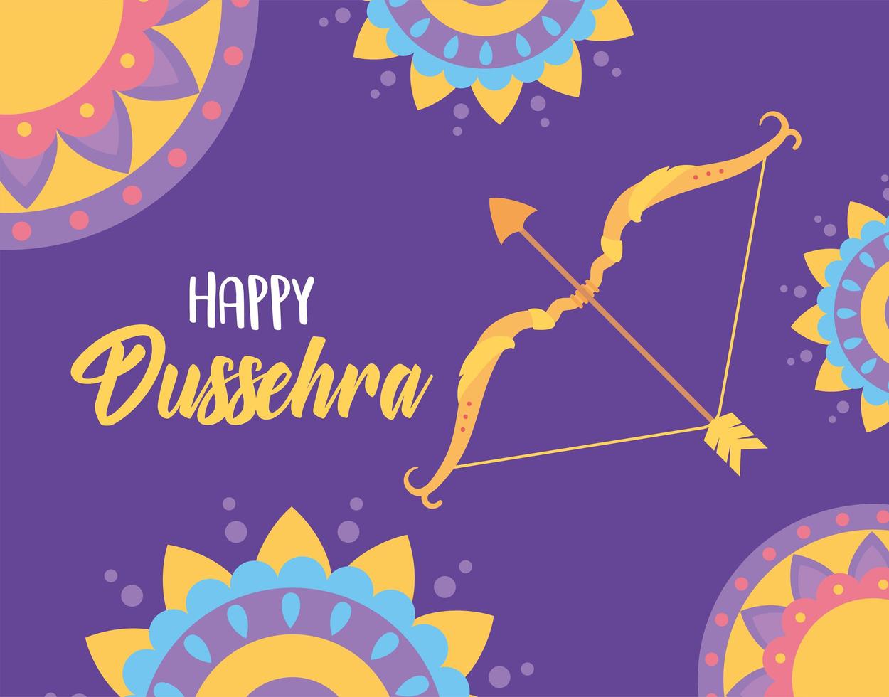 Happy Dussehra Festival of India dekorative Mandalas Bogen Pfeil Grußkarte vektor
