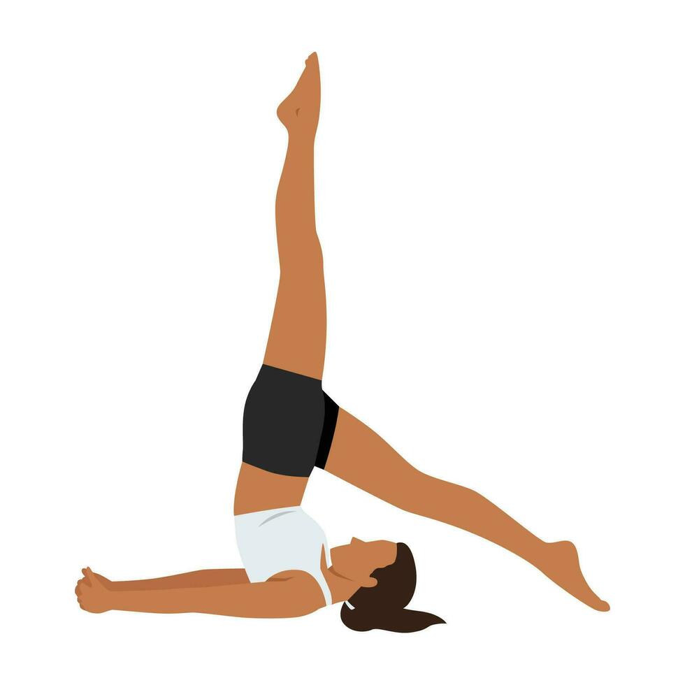 kvinna håller på med yoga i axel stå utgör träning. vektor