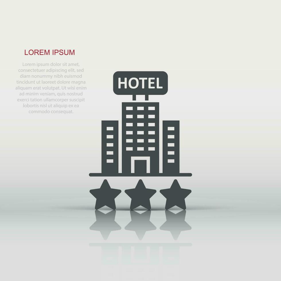 hotell 3 stjärnor tecken ikon i platt stil. värdshus byggnad vektor illustration på vit isolerat bakgrund. vandrarhem rum företag begrepp.
