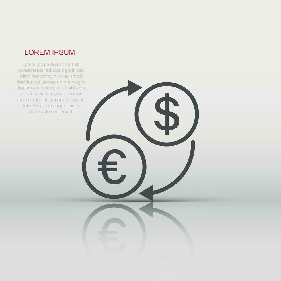Geldwechsel-Symbol im flachen Stil. Dollar-Euro-Transfer-Vektorillustration auf weißem, isoliertem Hintergrund. Geschäftskonzept für Finanzprozesse. vektor