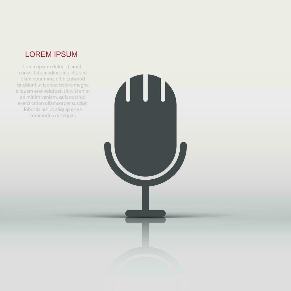 Mikrofonsymbol im flachen Stil. Studiomikrofon-Vektorillustration auf weißem getrenntem Hintergrund. Geschäftskonzept für Audioaufzeichnungen. vektor